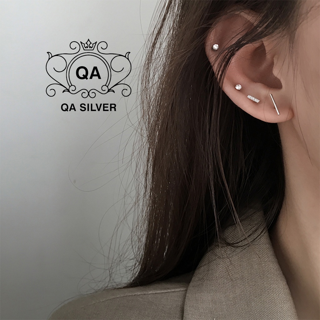 Set bông tai bạc 925 nụ 5 món khuyên đính đá trơn nam nữ tối giản S925 MINIMAL Silver Earrings QA SILVER EA200413