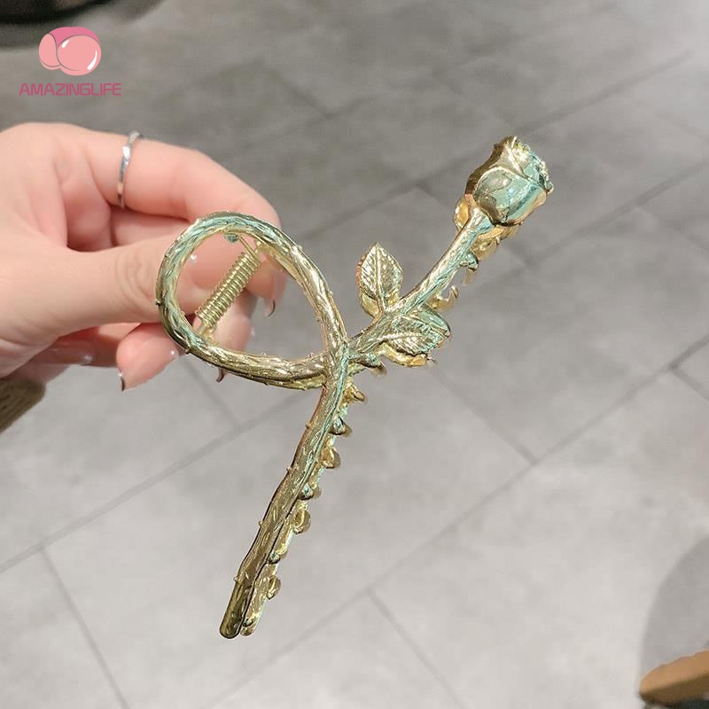 Kẹp Tóc Kim Loại Hình Cá Mập/Hoa Hồng Đính Đá Thời Trang Hàn Quốc