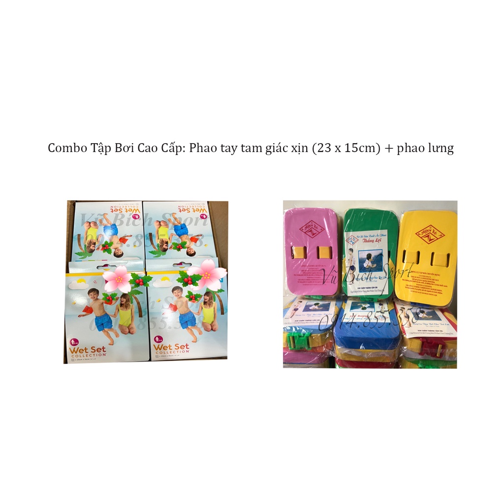 Set tập bơi cho bé dưới 5 tuổi gồm phao tay tam giác 23cmx15cm + phao lưng