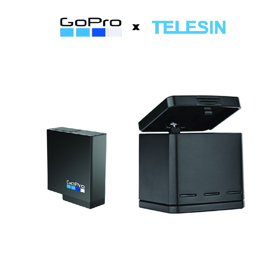 [Mã ELFLASH5 giảm 20K đơn 50K] Pin chính hãng FPT Gopro 5/6/7/8 chân đen và Sạc 3 pin Telesin - Gopro x Telesin