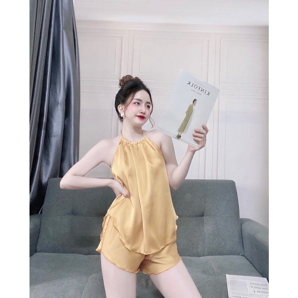 👉Sét áo yếm lụa quần đùi👉 sexy dễ thương lụa satin đồ bộ giá sỉ
