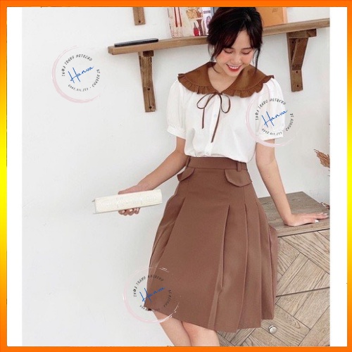 Chân Váy MIDI Dáng Xòe Túi Nắp Thời Thượng Sang Chảnh Màu Nâu, Đen Hanva