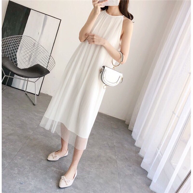 💢SG - Đầm thun suông dập li phối lưới - Maxi