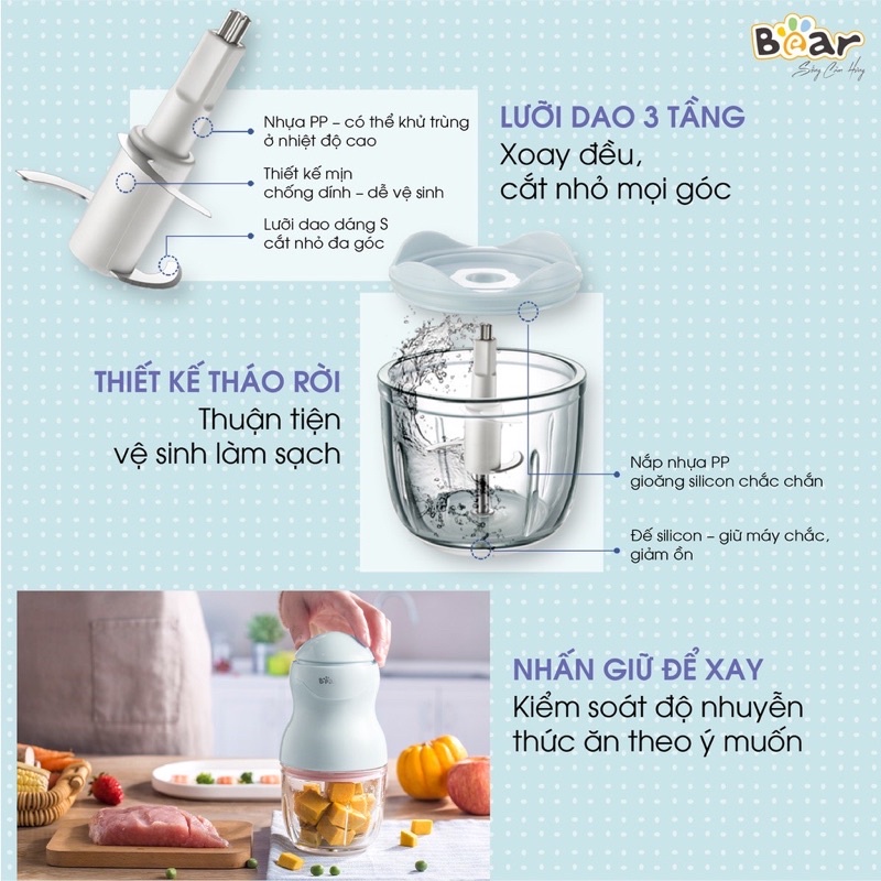 Máy Xay Thực Phẩm 0.3L Bear GRB03V2 - Bảo Hành Chính Hãng 18 tháng