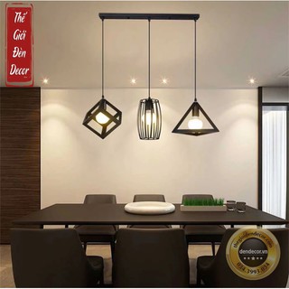 Bộ đèn thả bàn ăn T040 , Bộ 3 đèn thả hình học hiện đại kèm bóng