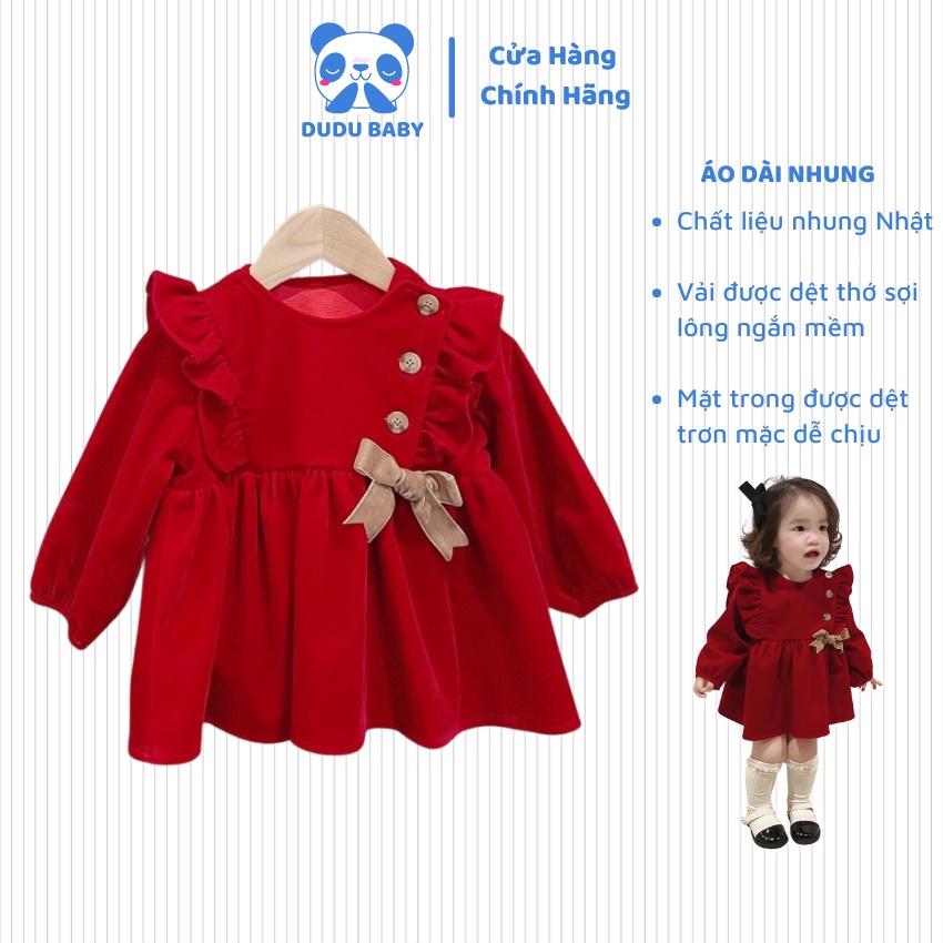 Váy nhung cho bé Dudu Baby Váy nhung đỏ cho bé gái từ 10-24kg,hàng thiết kế kiểu phối nhún bèo siêu đẹp siêu đáng yêu.