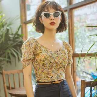 [JODE] Áo tay bồng dáng ngắn hoạ tiết hoa nhí