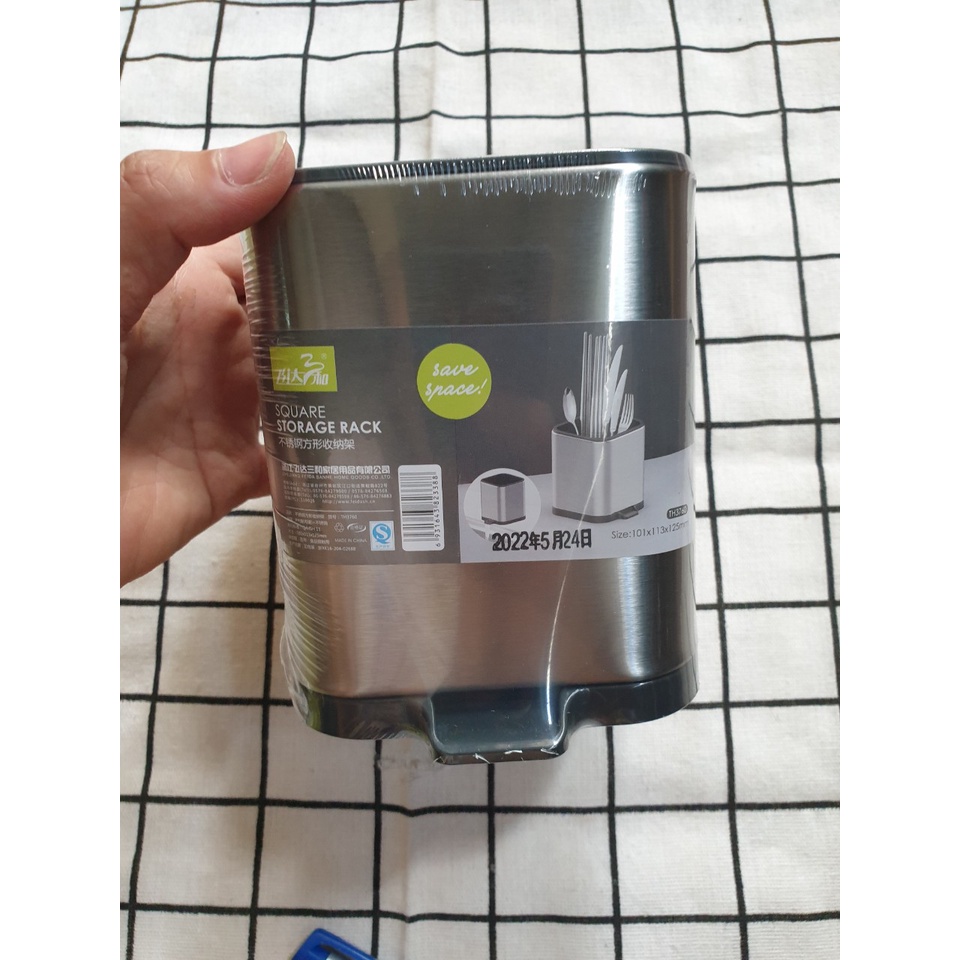 Ống Đựng Thìa Dĩa, Đũa Chia 2 Ngăn, Vỏ Inox, Viền Nhựa KT: 13x10x11 cm/ KT dài 18.5x11.3x10cm  (ảnh thật)