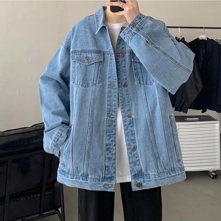 Áo khoác jean nam nữ unisex xanh - đen trơn có túi trong và túi thật hàng cao cấp size 40-85kg