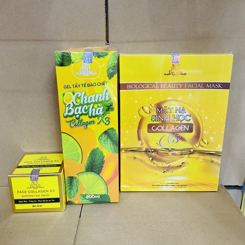 Combo Kem Face Đông Anh Collagen X3 Luxury + Tẩy tế bào Colagen X3 + Mặt nạ Mỹ phẩm Đông Anh