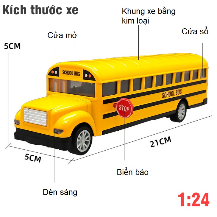 Xe ô tô buýt school bus bằng kim loại có âm thanh và đèn mô hình tỉ lệ 1:24 xe đồ chơi trẻ em