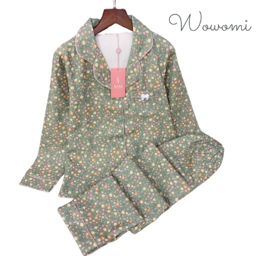 Bộ mặc nhà thu đông dài tay vải nhung mềm, đồ ngủ họa tiết hoa nhí nhiều màu, pijama WOWOMI | BigBuy360 - bigbuy360.vn