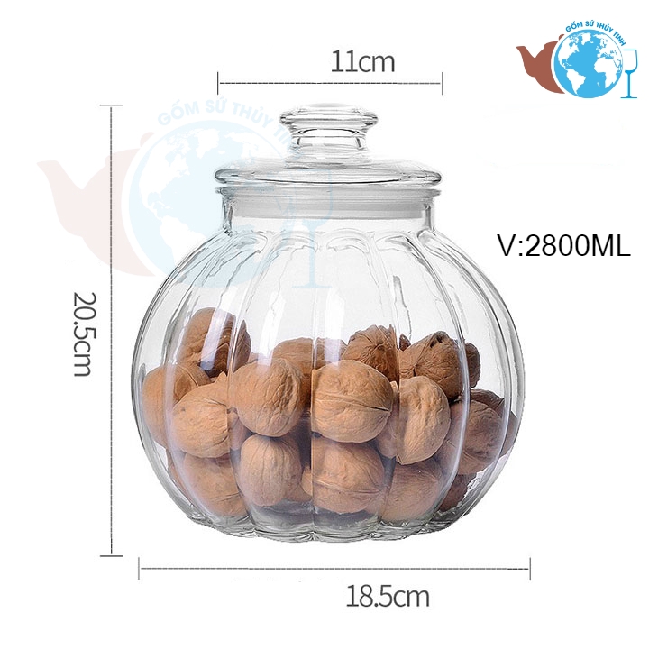 Bộ 3 hũ thủy tinh đựng gia vị hình trái bí (750Ml - 1300ML - 1900ML) | BigBuy360 - bigbuy360.vn