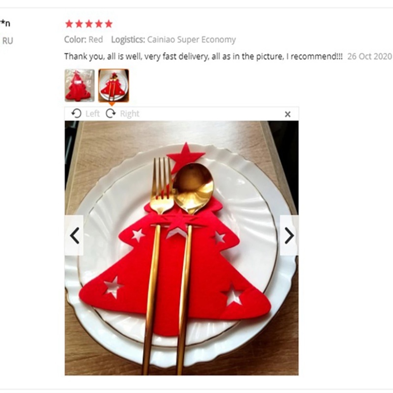 Bộ 4 Túi Đựng Dao Nĩa Hình Cây Thông Giáng Sinh Màu Đỏ Dùng Trang Trí Bàn Ăn