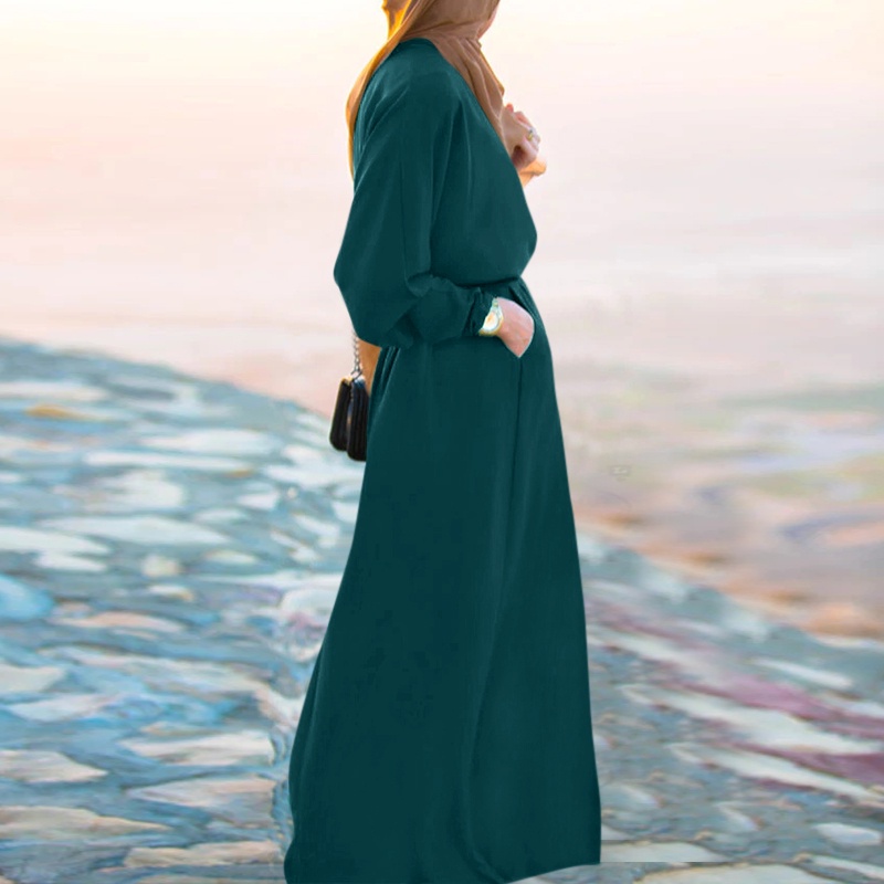 Đầm Nữ Tay Ngắn Cổ Tròn Màu Trơn Thời Trang ZANZEA