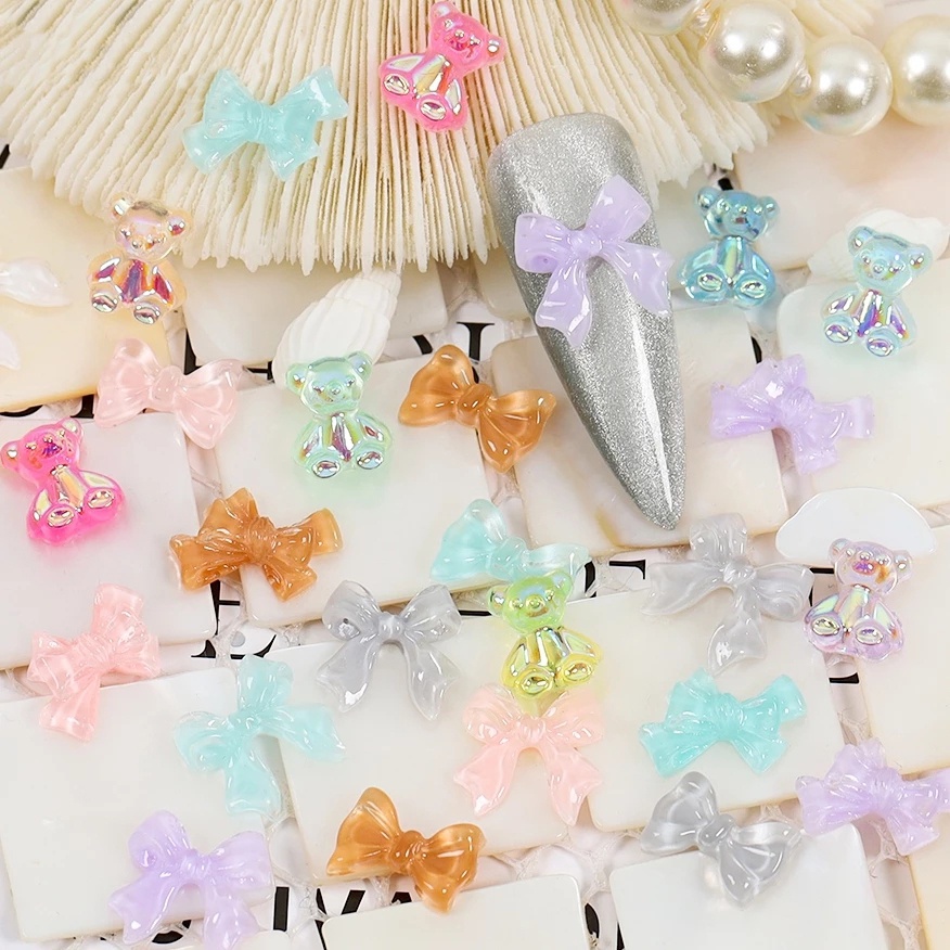 Set 30 / 48 Hạt Pha Lê Hình Gấu 3D Nhiều Màu Trang Trí Móng Tay DIY