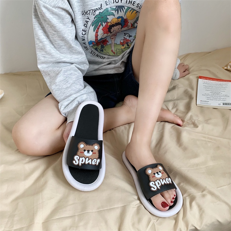 JY083-C3 GẤU SPNER Dép dễ thương cho nữ, dép tự thiết kế theo yêu cầu đính sticker hoạt hình dễ thương