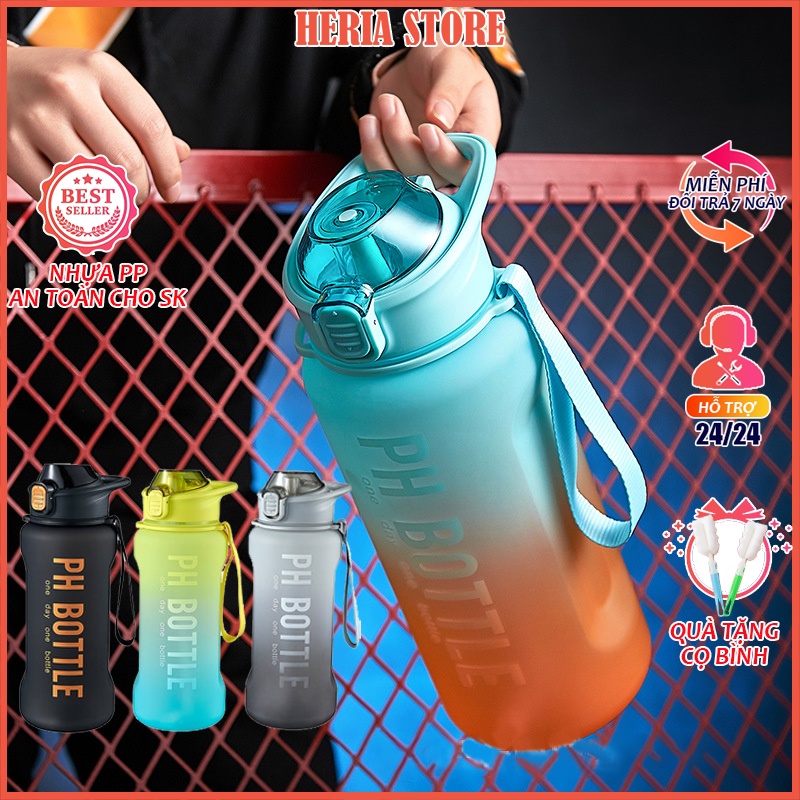 Bình nước thể thao tập gym 2 lít, bình đựng nước nhựa có ống hút PH BOTTLE