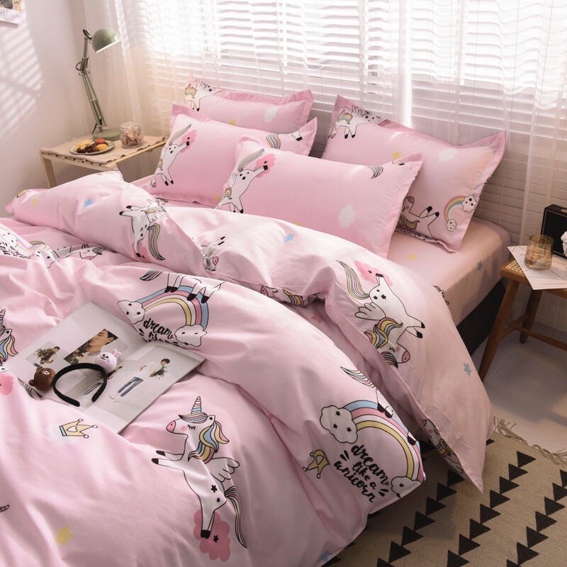 Bộ chăn ga gối Hàn Quốc nhân mã hồng bo chun đủ kích thước.