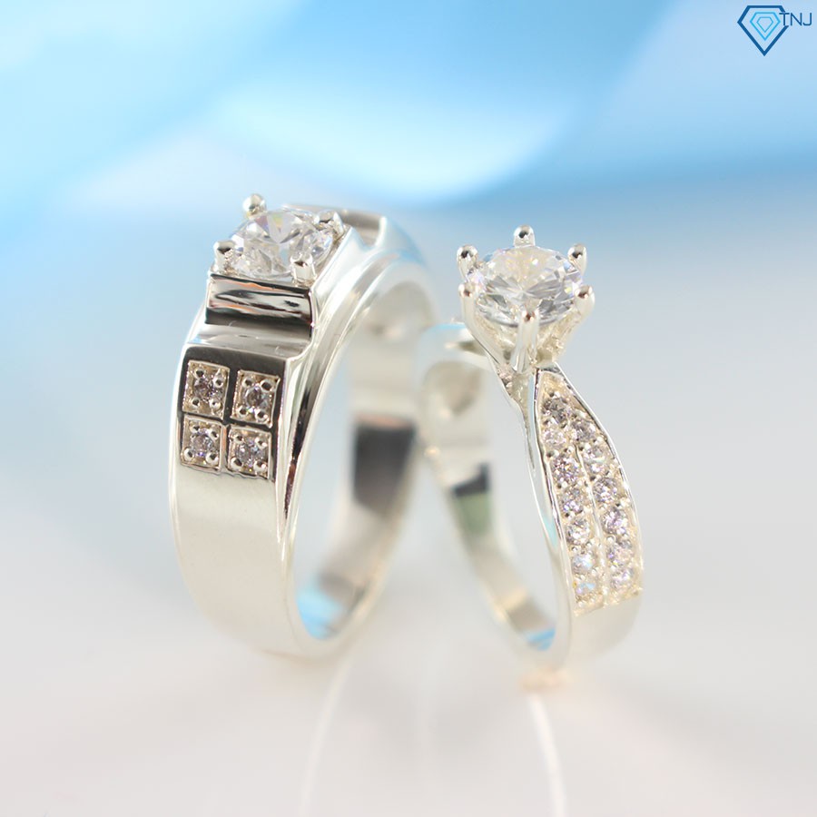 Nhẫn đôi bạc, nhẫn cặp bạc đính đá tinh tế ND0219 - Trang Sức TNJ