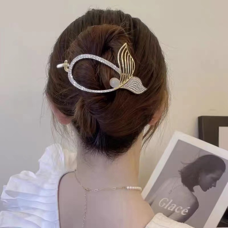 Kẹp tóc hình bầu dục Rhinestone Kẹp tóc đuôi cá Hàn Quốc Phụ kiện tóc nữ