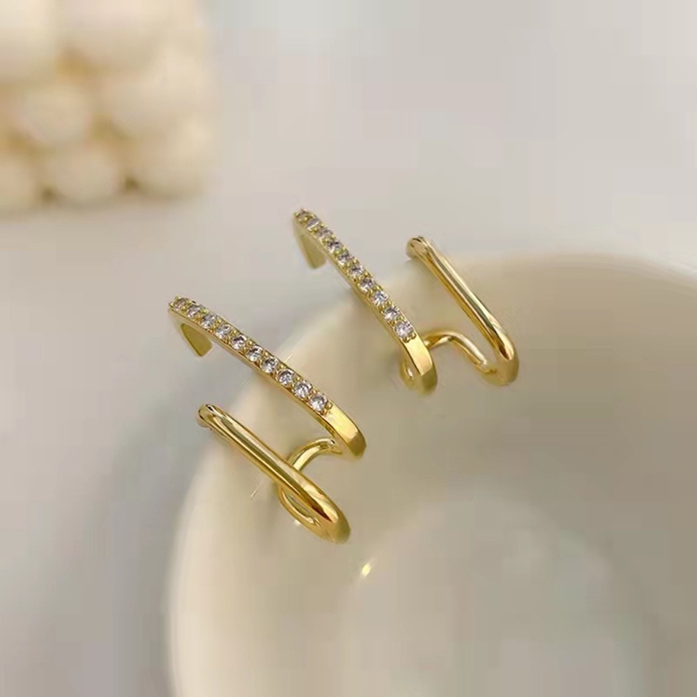 Bông Tai Đính Kim Cương Một Bên Màu Vàng Thời Trang Hàn Quốc Cho Nữ
