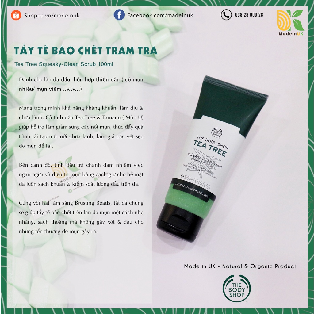 Tẩy Tế Bào Chết Tràm Trà The Body Shop Tea Tree Squeaky-Clean Scrub 100ml