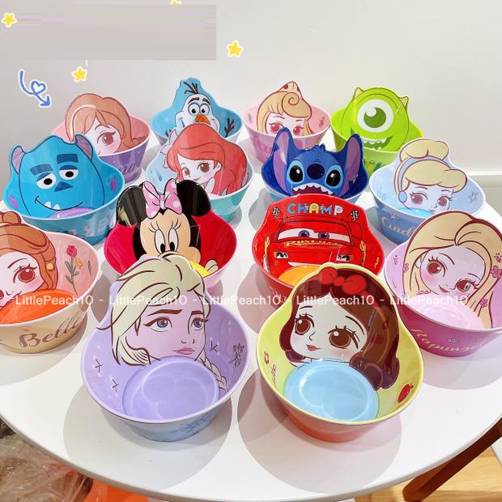 Chén tô ăn dặm Disney cho bé melamine cao cấp Elsa Frozen Minnie Mickey Car Princess Donald 3D