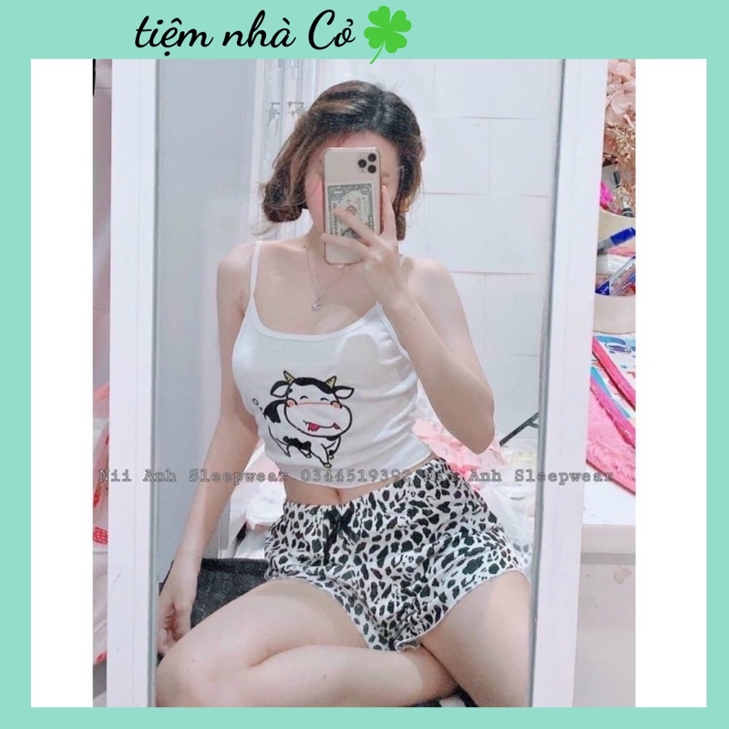 Set Bộ Bò Sữa hai dây dễ thương mặc nhà mát mẻ