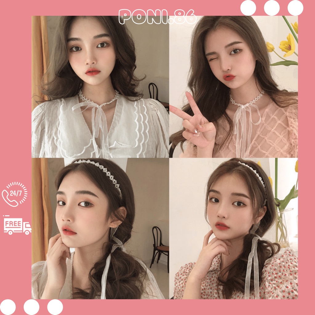 Băng đô cài tóc phối ren đính ngọc trai siêu dễ thương cá tính quyến rũ  hottrend 2022