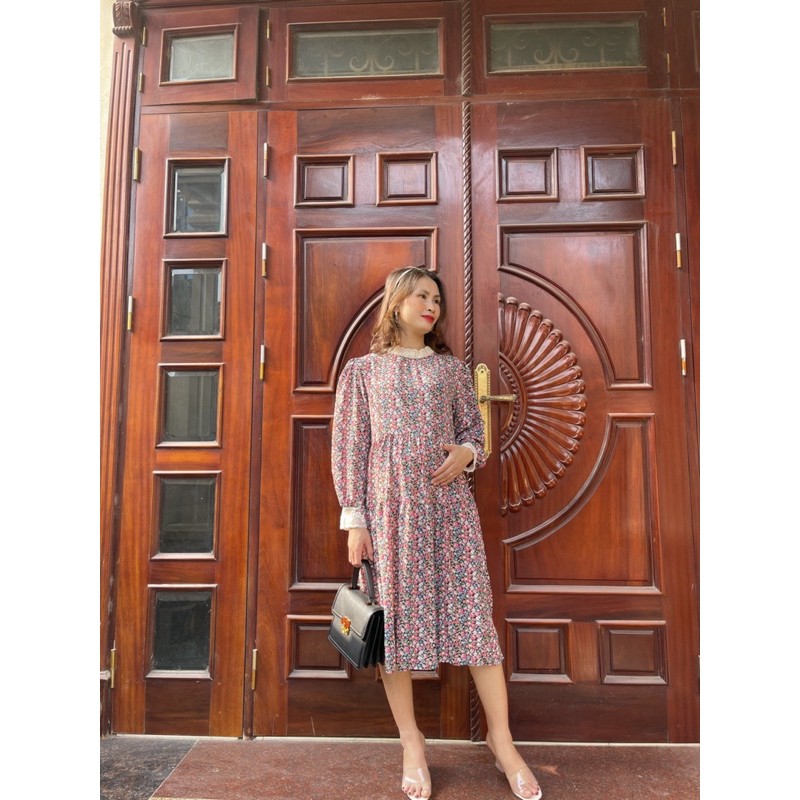 Váy bầu thu đông hoa nhí phong cách vintage V259
