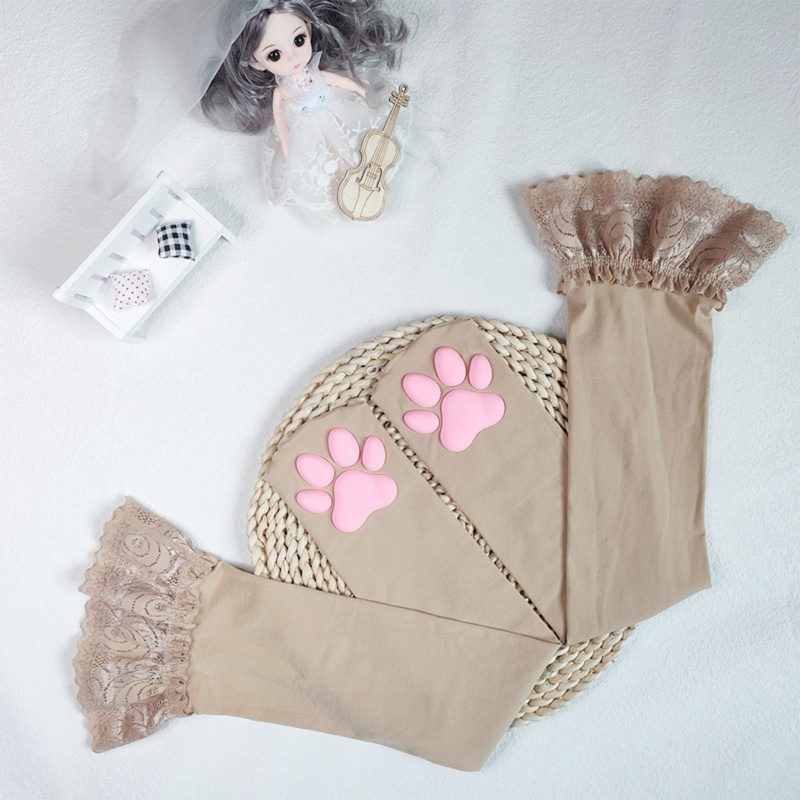 Tất Dài Hình Chân Mèo Phối Ren Phong Cách Lolita Gợi Cảm
