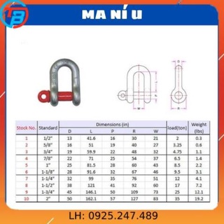 Ma ní cẩu chữ u 4,75 tấn, ma ní chữ u chốt vặn ren - kim khí vattuvina cáp thép thủ đức