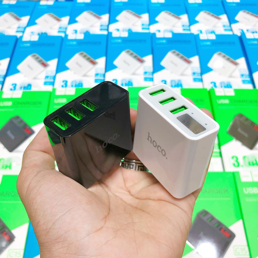 Cốc Sạc Củ Sạc Nhanh 3 Cổng Hoco C15 3A - Màn Hình LCD Hiển Thị Điện Áp - Chính Hãng Bảo Hành 12 Tháng