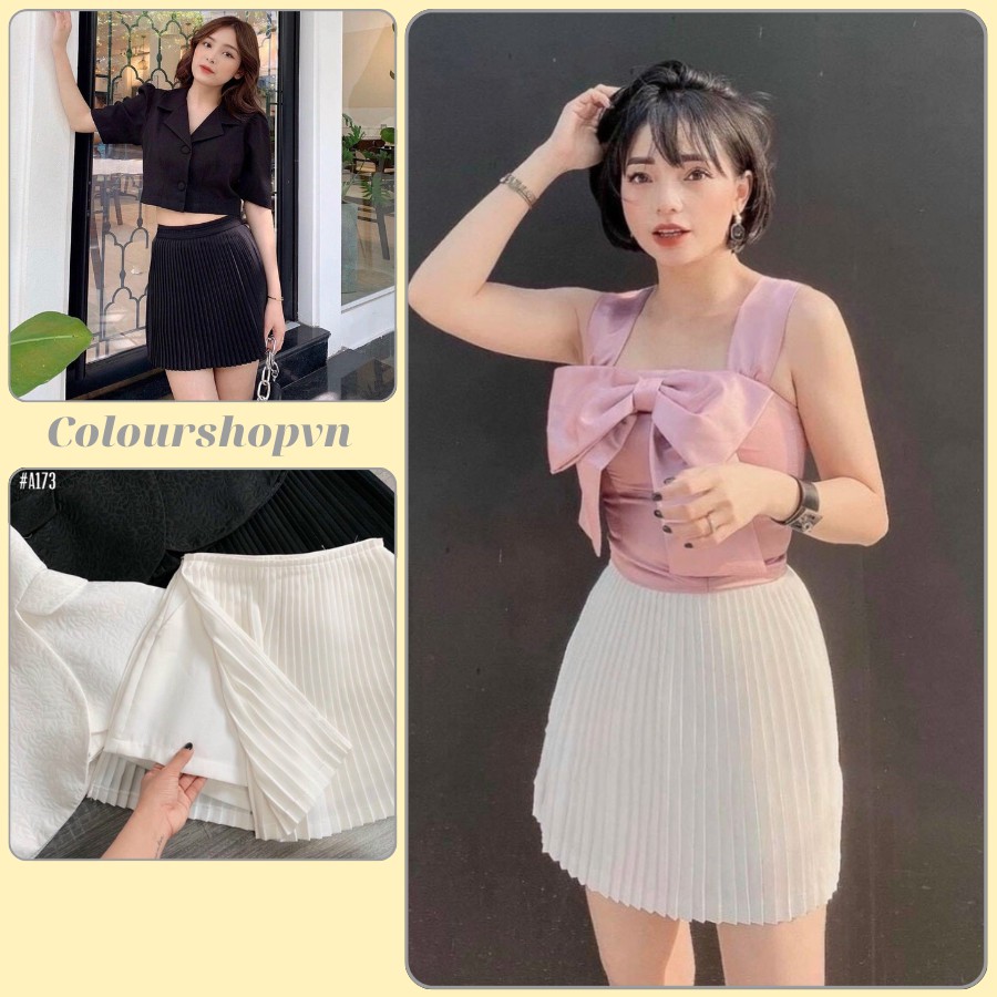 Chân váy xếp ly ngắn có lót quần màu trắng, đen MSA173
