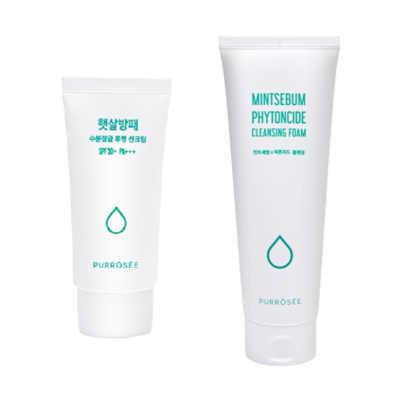 [PURROSEE] sự chặn ánh mặt trời & cung cấp nước PURE SUNCREAM 50 + Pa + + + & MINTSEBUM X PHYTONCIDE bọt làm sạch