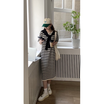 Đầm thuỷ thủ hoạ tiết Kẻ Ô Chất Len Dáng Suông Siêu Xinh