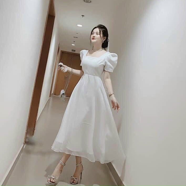 Đầm váy freesize trắng form dài nơ sau