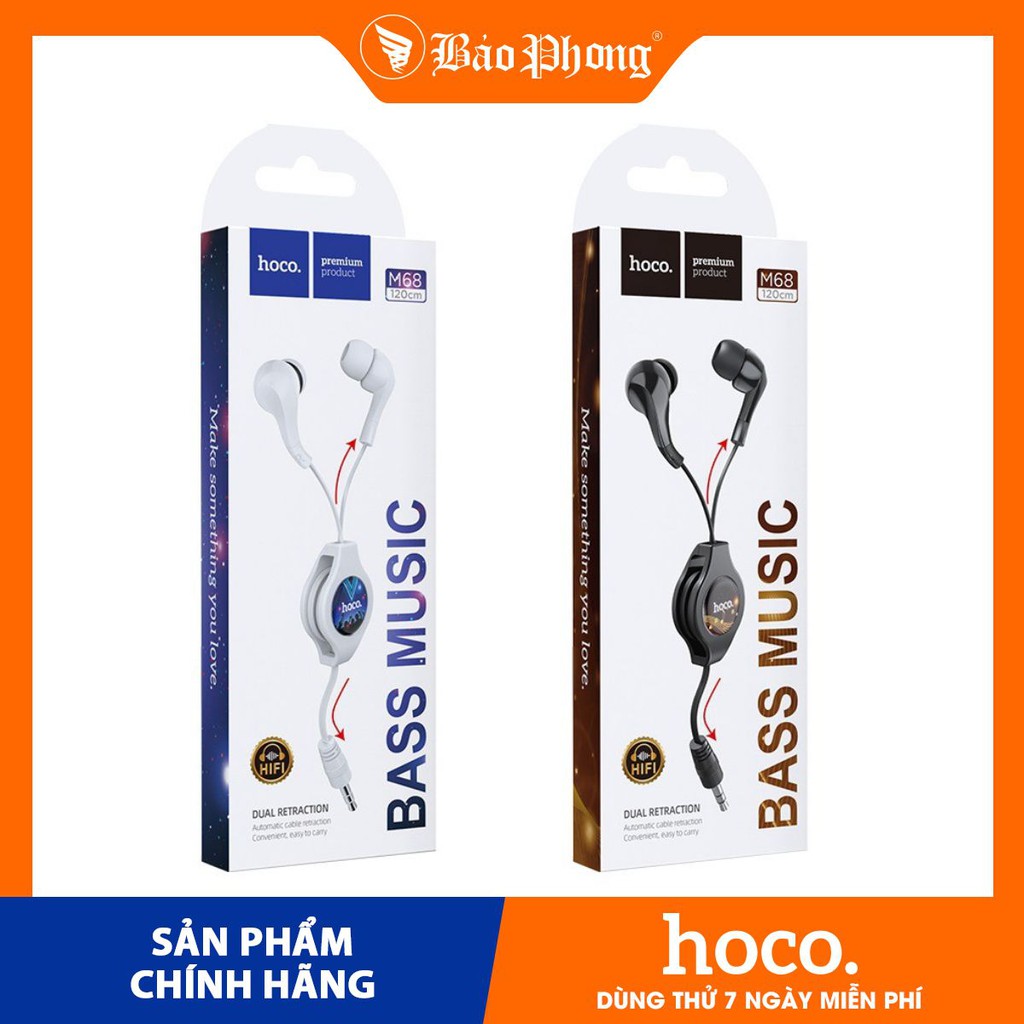 Tai nghe dây rút HOCO M68 có micro chân tròn 3.5mm Dành cho điện thoại iPhone iP Huawei Samsung Oppo Realme