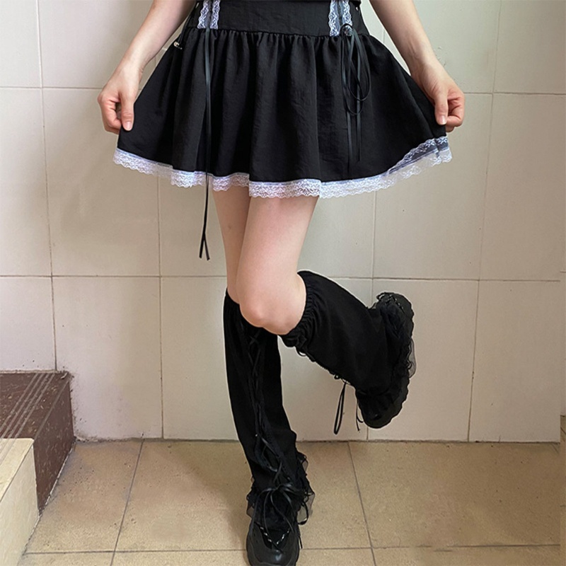 Vớ ống chân nhún bèo và dây thắt chéo phong cách Lolita punk gothic Harajuku giữ ấm chân cho nữ