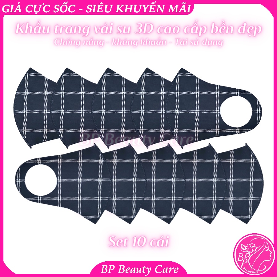 Combo 5 Khẩu trang Caro vải su 3D cao cấp phong cách Hàn Quốc bền đẹp, chống nắng chống bụi tái sử dụng nhiều lần