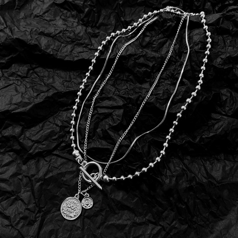 Dây Chuyền Nhiều Lớp Mặt Chân Dung Tròn 191036Dây Chuyền Phong Cách Harajuku Đơn Giản Hợp Thời Trang