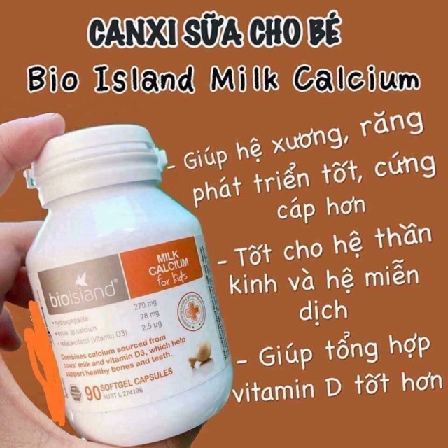 [Hàng chuẩn, chính hãng] Bio Island Milk Calcium Kids 90 Capsules