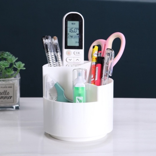 Ống Đựng Bút Để Bàn Xoay 360 Độ 3 Ngăn Đa Năng Decor Bàn Học Phòng Làm Việc