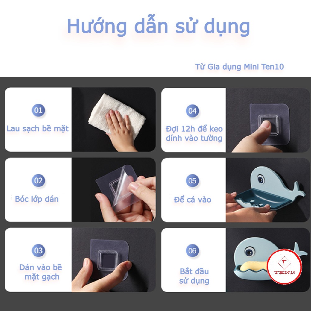 Khay kệ đựng xà phòng xà bông hình cá voi dán tường siêu dính bằng nhựa có lỗ thoát nước chịu lực tốt màu xanh hồng