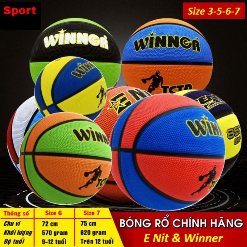 Bóng rổ Size 3/ 5/ 6/ 7 nhiều màu  Tặng Kim bơm túi lưới