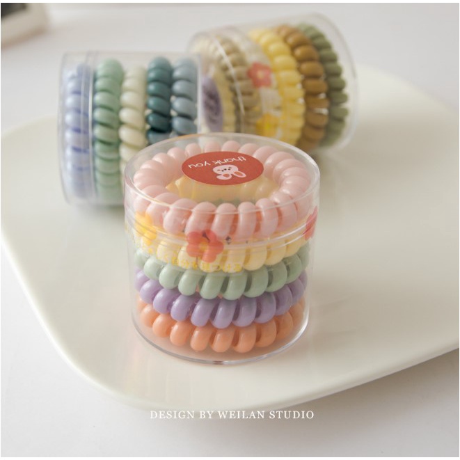 Hộp 5 Dây Chun Cột Tóc Lò Xo Xoắn Màu Pastel Xinh Xắn Thời Trang Cho Nữ