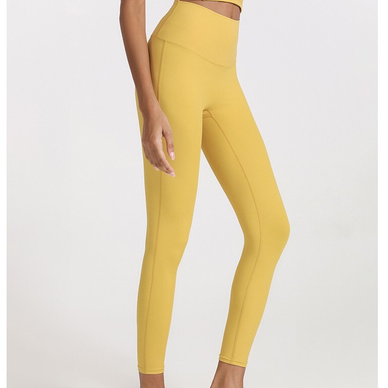Quần legging thể thao không đường may lưng cao màu trơn cho nữ