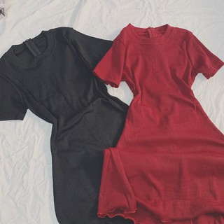 Đầm body thun basic cổ tròn dáng xòe