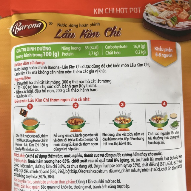 [180g] Túi Sốt Cô Đặc Lẩu KimChi Barona